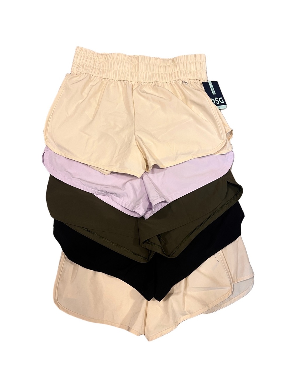 DSG Women 3’ High Waisted Shorts Pack - Cream 2x, Light Purple, Olive, Black